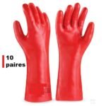 10 Paires de Gants PVC rouge 35Cm
