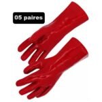 5 Paires de Gants PVC rouge 35Cm